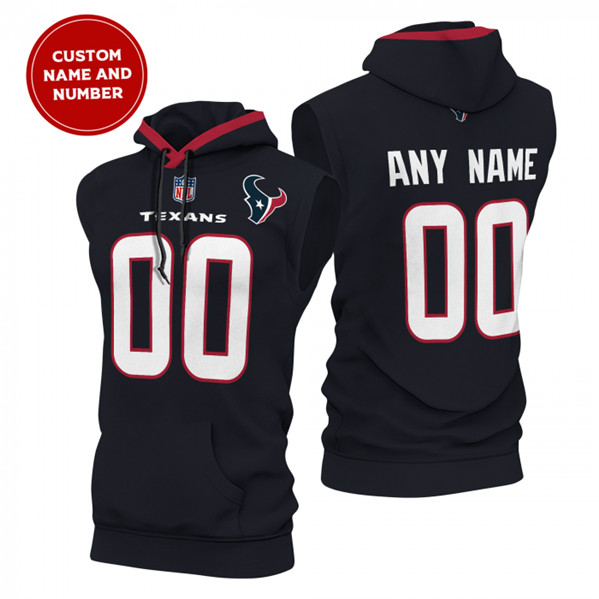 Men's Houston Texans Customized Navy Limited Edition Sleeveless Hoodie Men's Houston Texans Customized Navy Limited Edition Sleeveless Hoodie